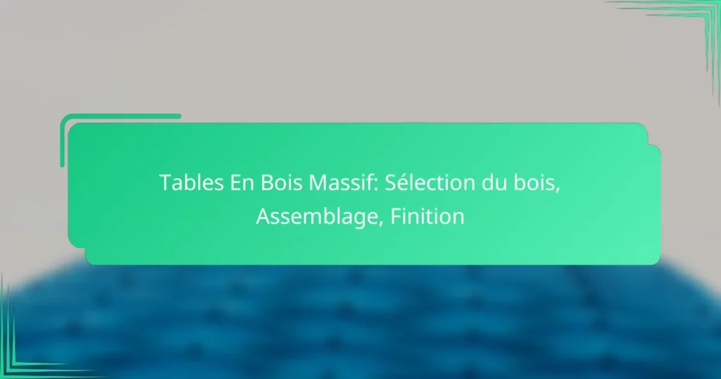 Tables En Bois Massif: Sélection du bois, Assemblage, Finition